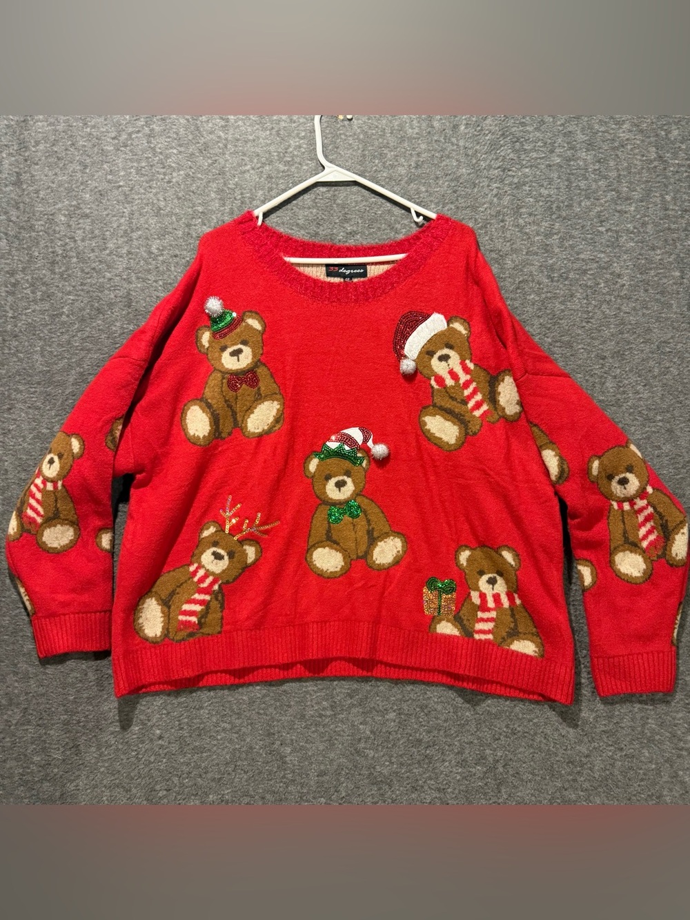 Christmas Holiday Teddy Bear Sweater Womens 2x Red Sequin Graphic Soft Festive